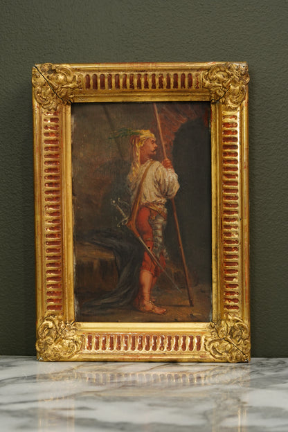 Pair 19th Century Continental School Warrior Cabinet Paintings after Salvator Rosa