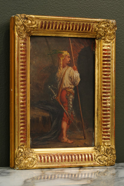 Pair 19th Century Continental School Warrior Cabinet Paintings after Salvator Rosa