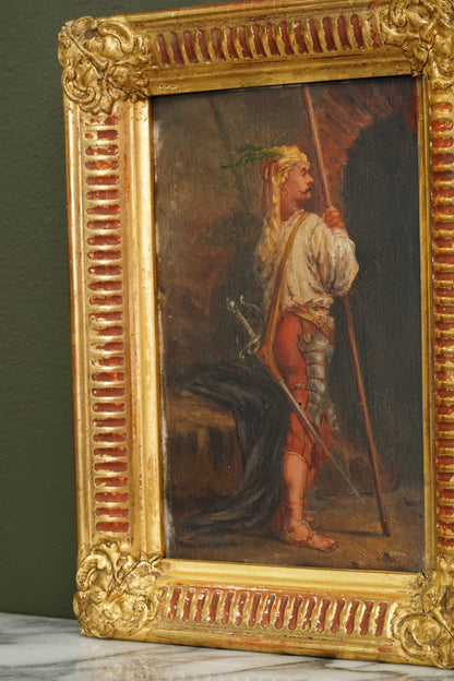 Pair 19th Century Continental School Warrior Cabinet Paintings after Salvator Rosa