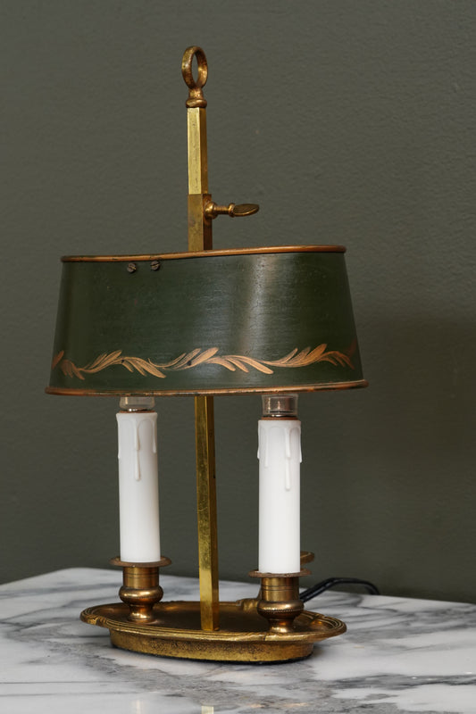 French Bouillotte Lamp with Green Tole Shade