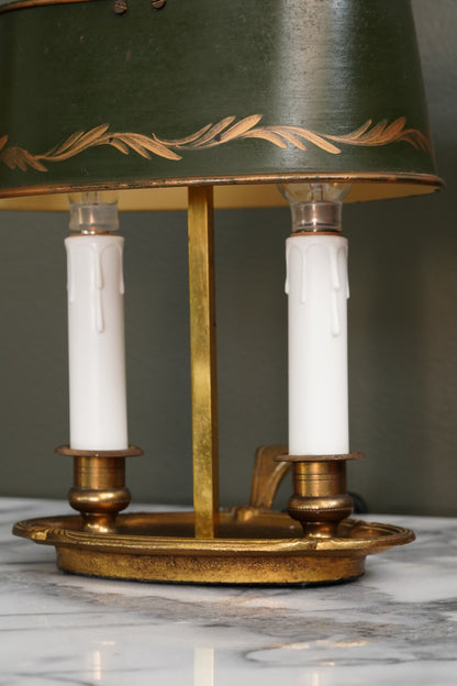 French Bouillotte Lamp with Green Tole Shade