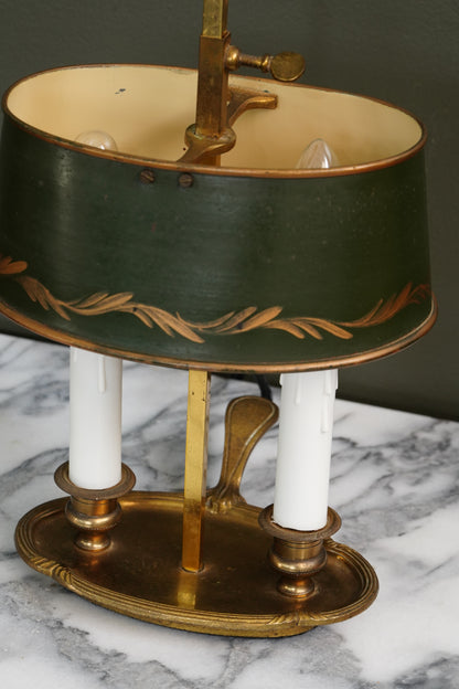 French Bouillotte Lamp with Green Tole Shade