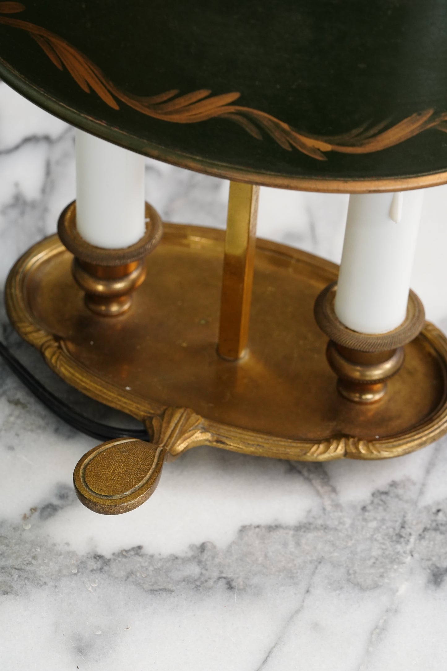 French Bouillotte Lamp with Green Tole Shade