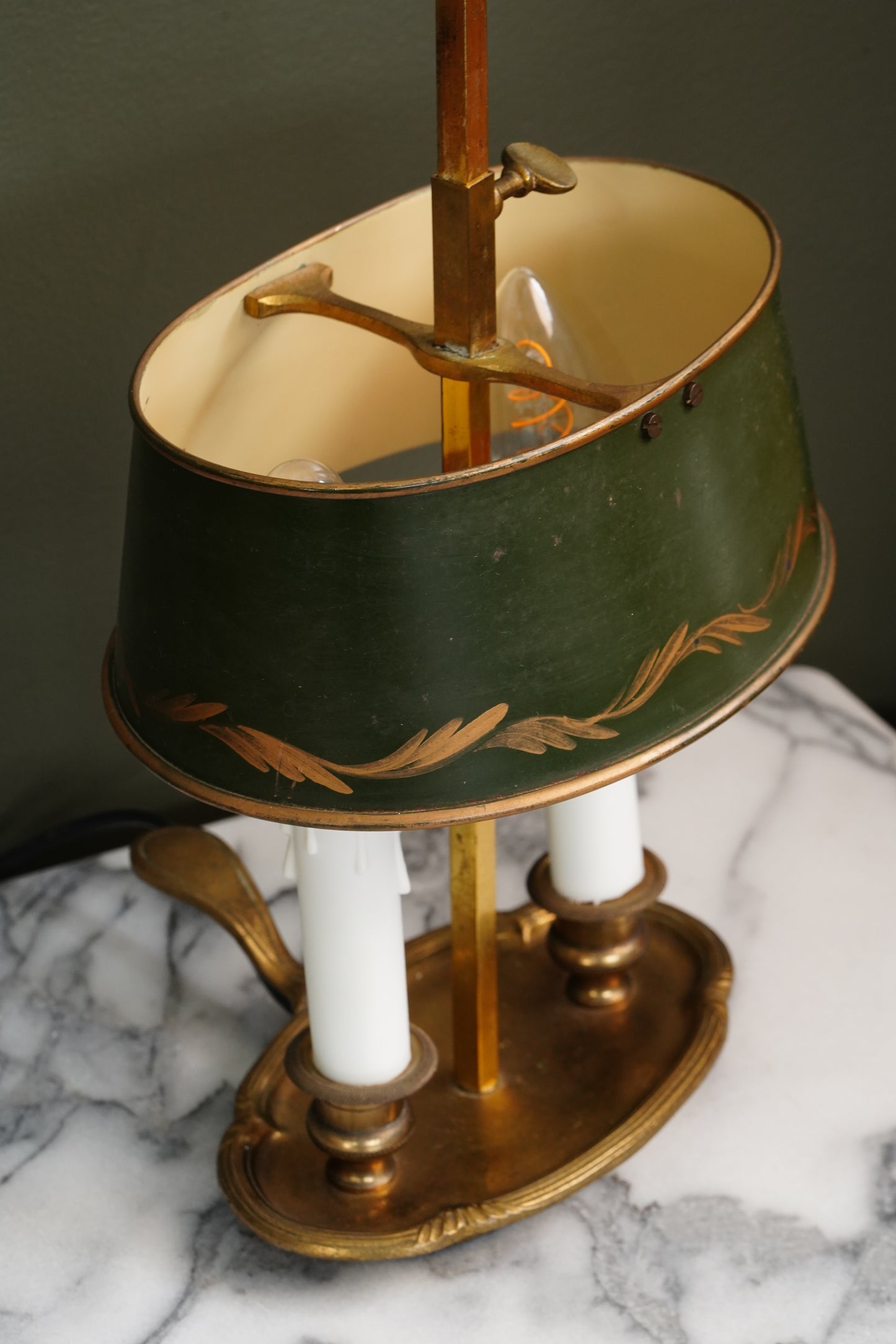 French Bouillotte Lamp with Green Tole Shade