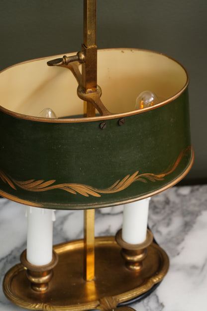 French Bouillotte Lamp with Green Tole Shade