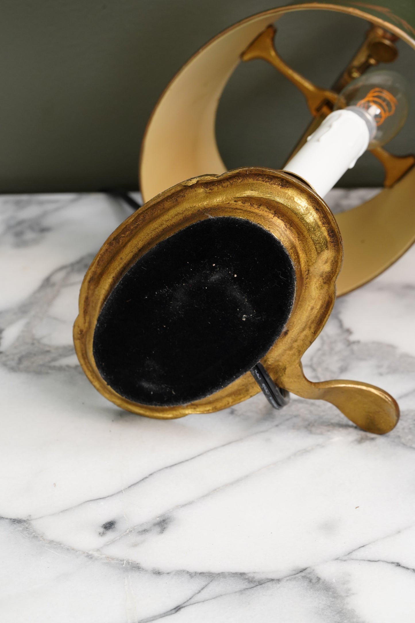 French Bouillotte Lamp with Green Tole Shade