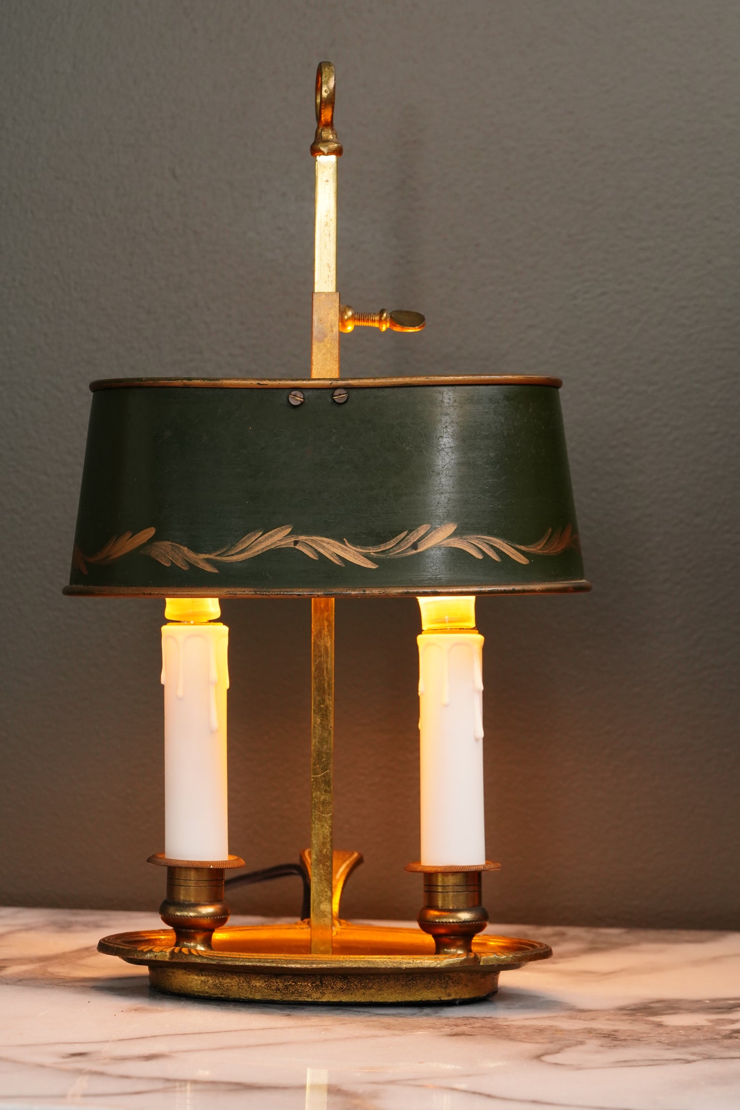 French Bouillotte Lamp with Green Tole Shade