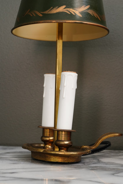 French Bouillotte Lamp with Green Tole Shade