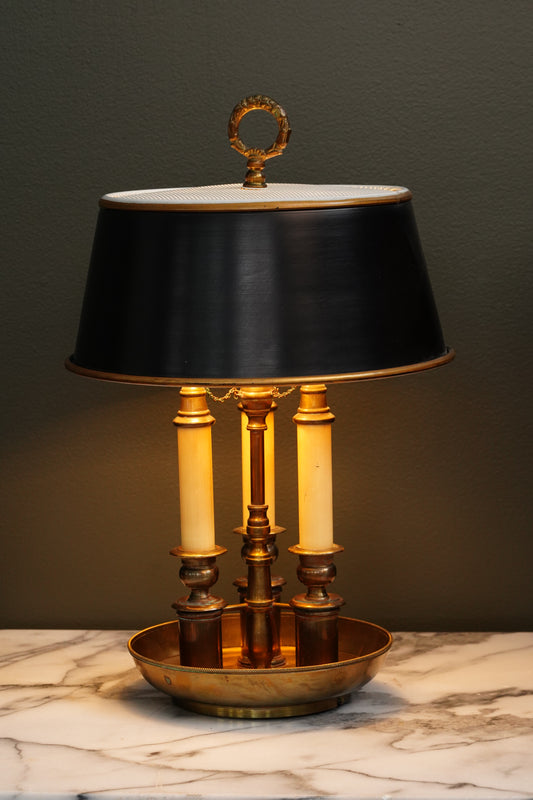 French Bouillotte-Style Lamp with Black Tole Shade