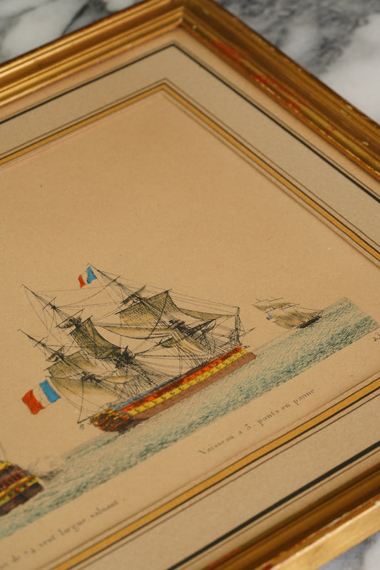 French Hand-Colored Naval Print After Baugean, Plate 23, Early 20th Century
