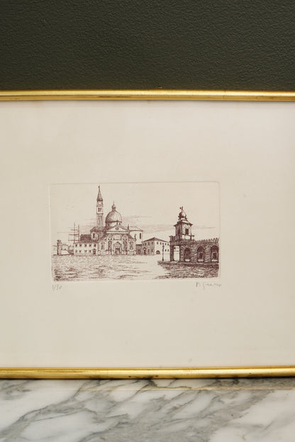 Pair of Italian Venetian Veduta Etchings, Signed and Numbered, 20th Century
