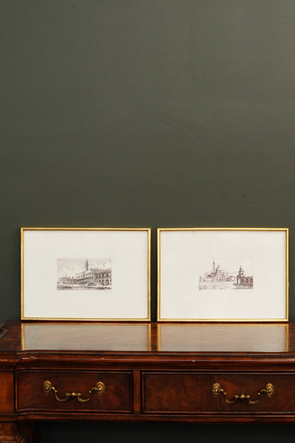 Pair of Italian Venetian Veduta Etchings, Signed and Numbered, 20th Century