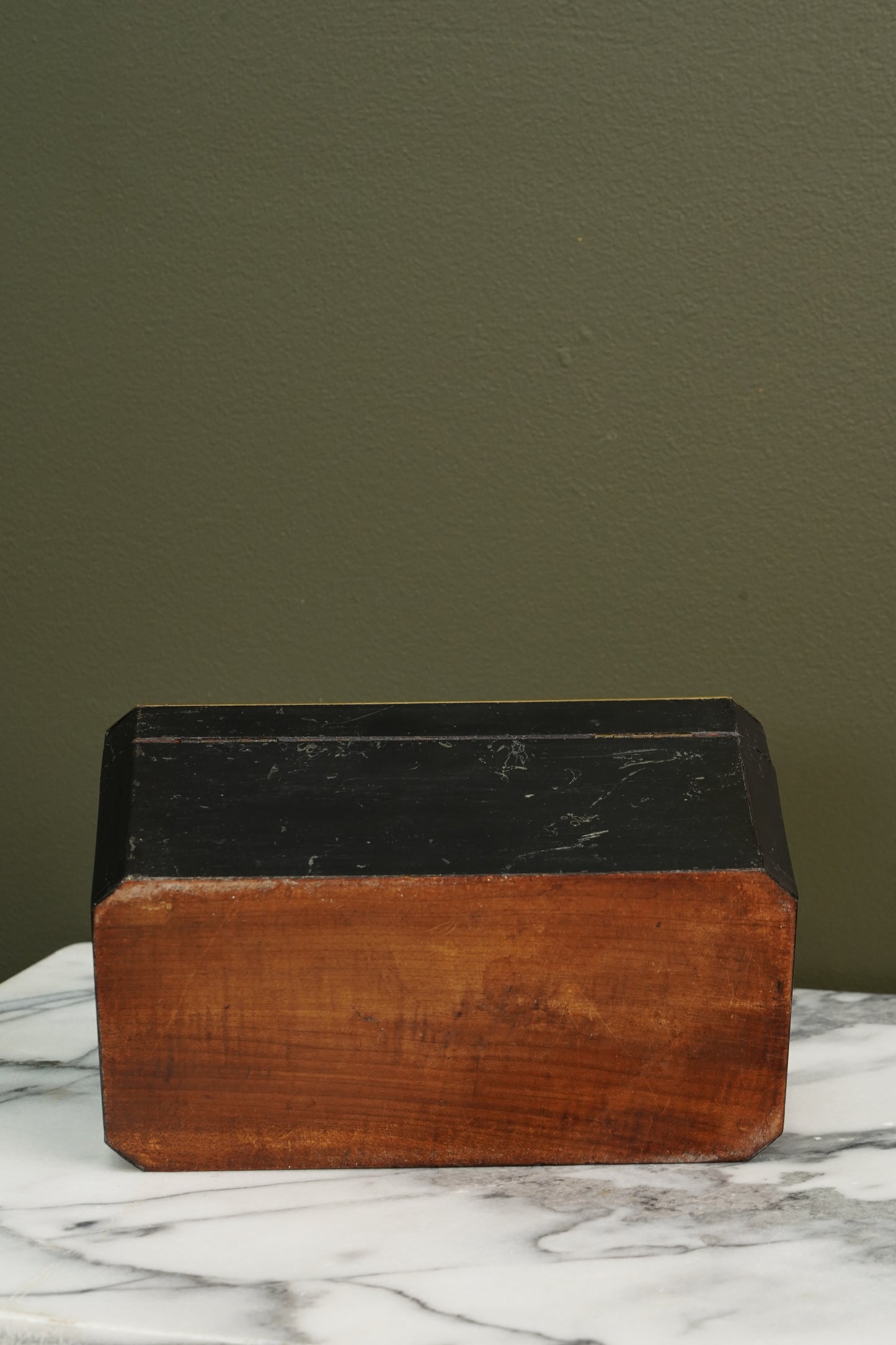 French Napoleon III Ebonized Tea Caddy with Mother of Pearl and Brass Inlay, Circa 1870