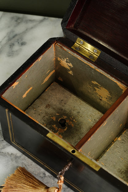 French Napoleon III Ebonized Tea Caddy with Mother of Pearl and Brass Inlay, Circa 1870