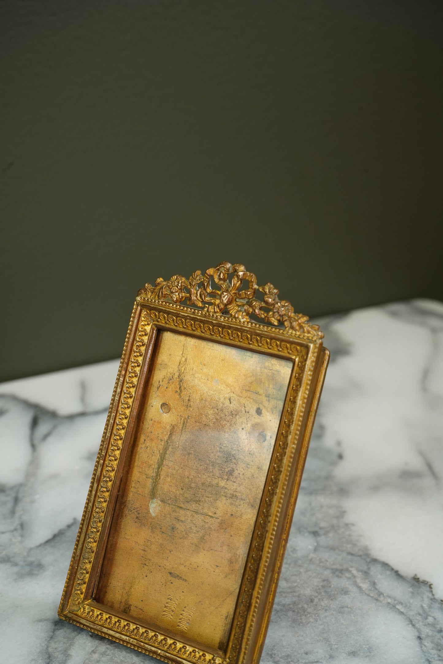 Mini Antique French Louis XVI Gilt Brass Picture Frame, Circa 1900