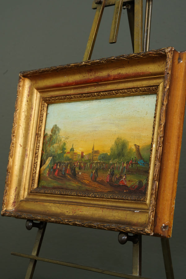 French School Riverside Festival Scene, Oil on Panel, Circa 1860