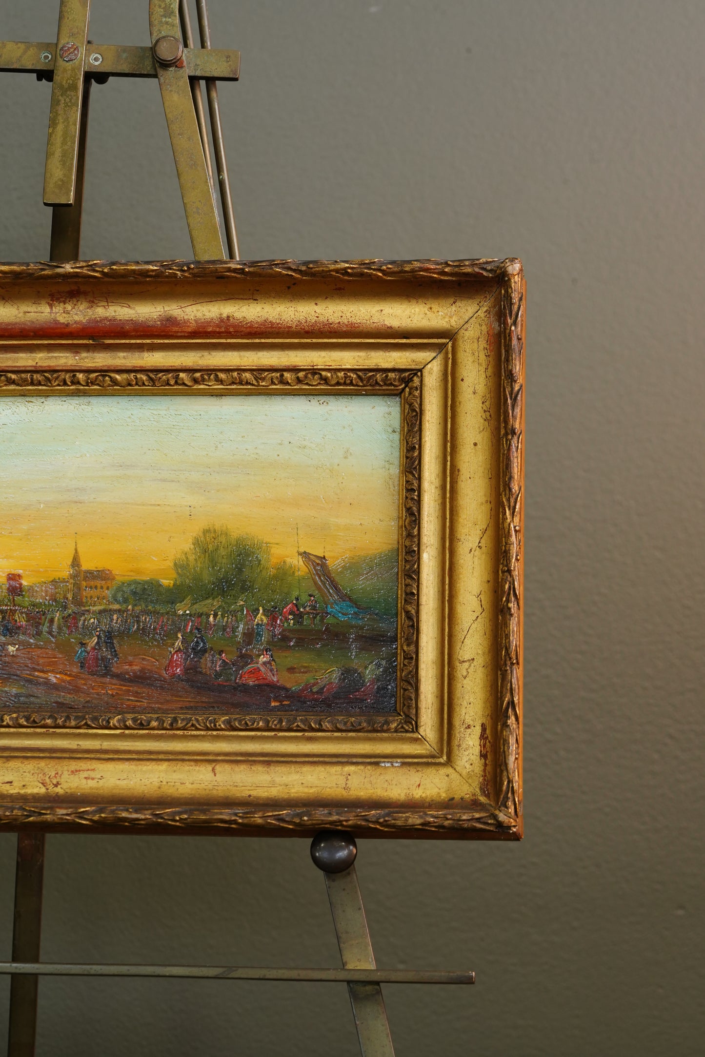 French School Riverside Festival Scene, Oil on Panel, Circa 1860