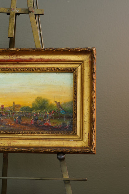 French School Riverside Festival Scene, Oil on Panel, Circa 1860