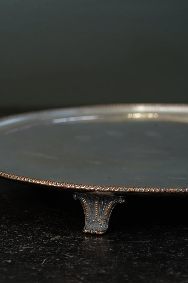 English Silver Plate Footed Tray on Copper, Edwardian Ca. 1910 secondary view