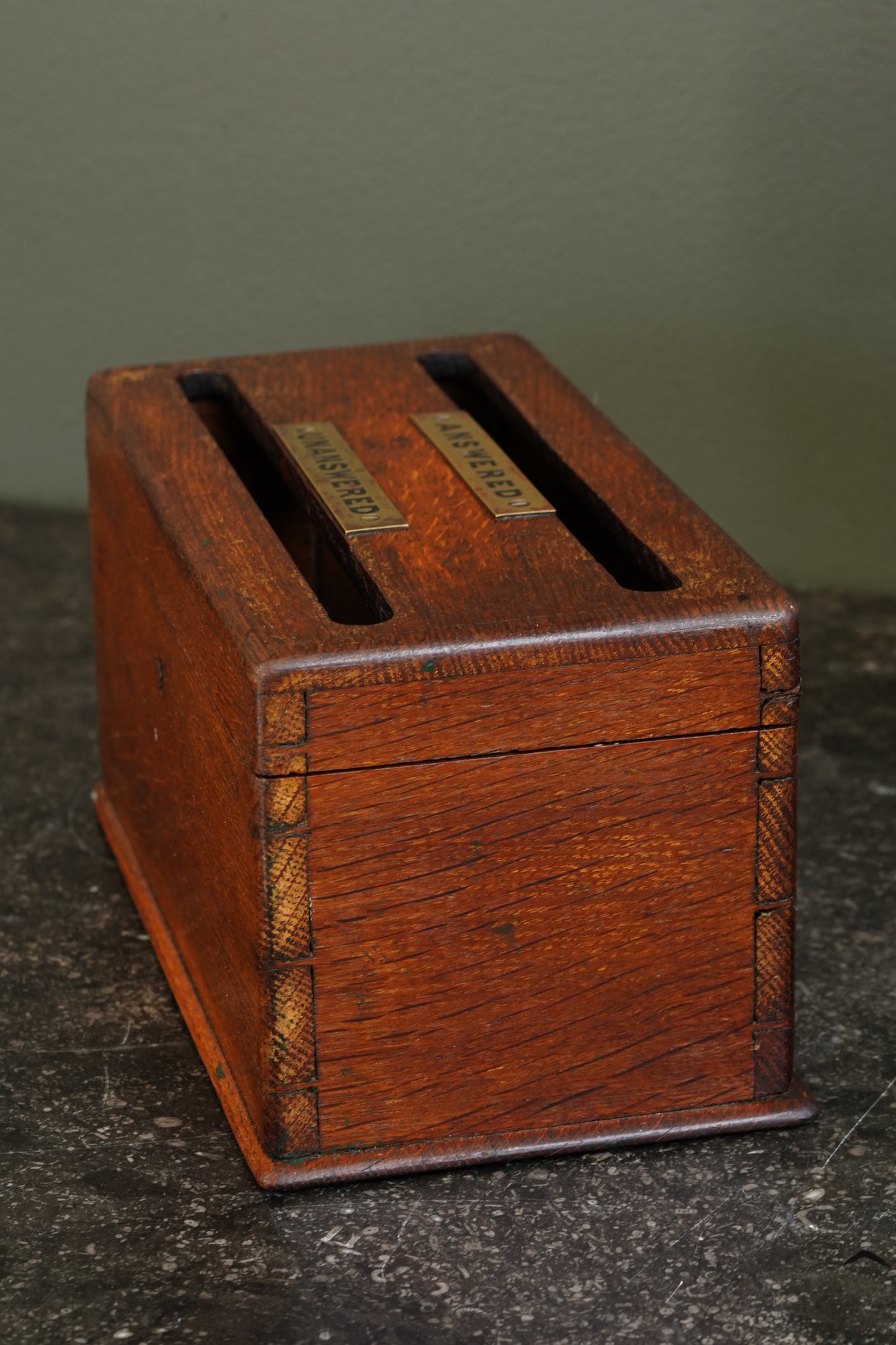 Antique English Oak Answered and Unanswered Letter Box, Circa 1900