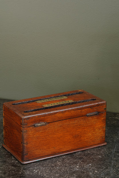 Antique English Oak Answered and Unanswered Letter Box, Circa 1900