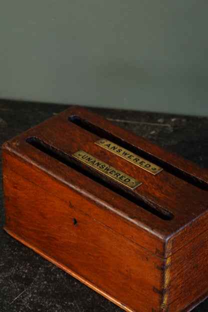 Antique English Oak Answered and Unanswered Letter Box, Circa 1900