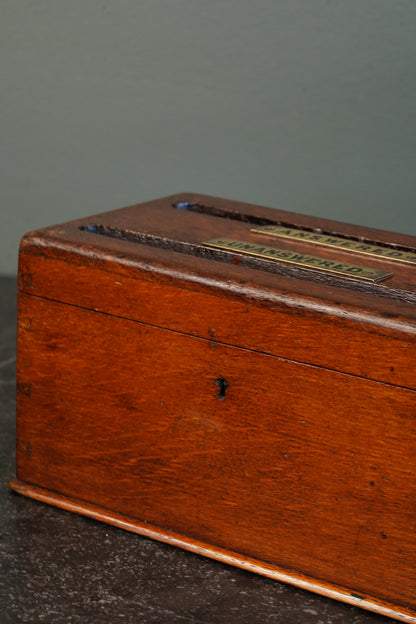 Antique English Oak Answered and Unanswered Letter Box, Circa 1900