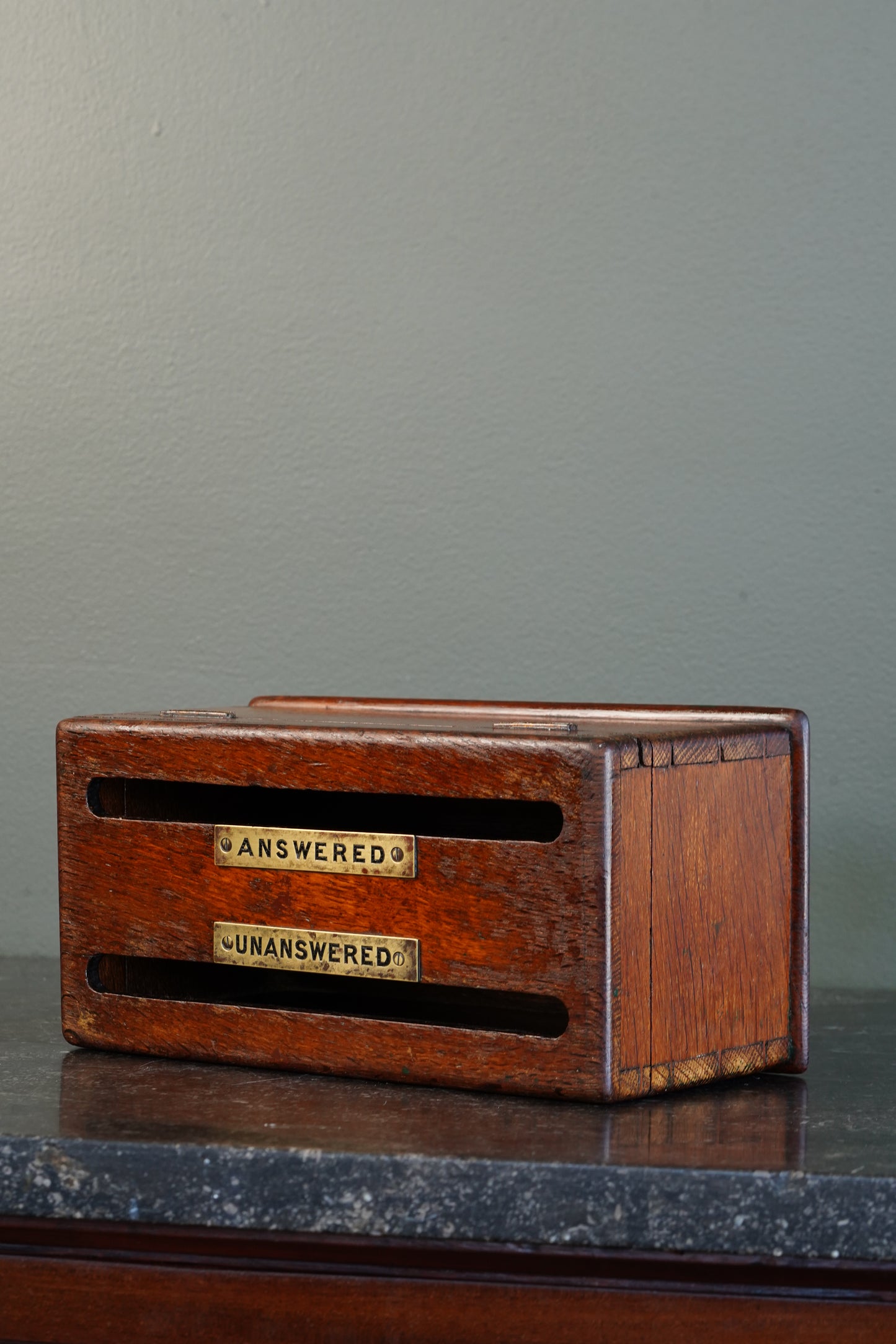 Antique English Oak Answered and Unanswered Letter Box, Circa 1900