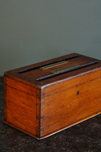 Antique English Oak Answered and Unanswered Letter Box, Circa 1900