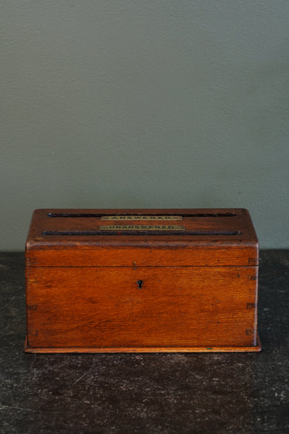 Antique English Oak Answered and Unanswered Letter Box, Circa 1900