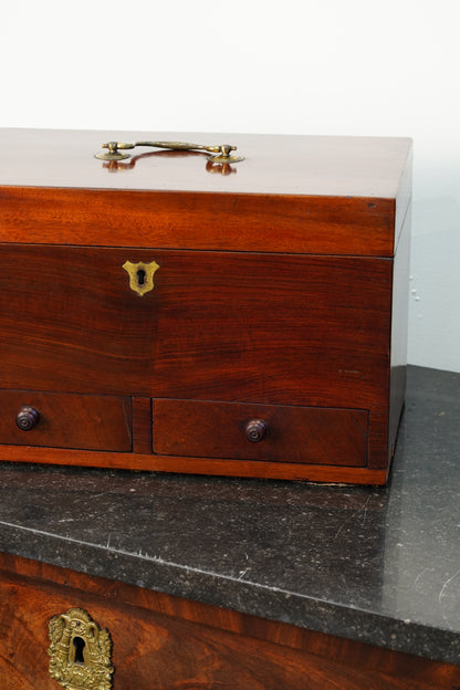 Antique Mahogany Dressing Box with Two Drawers, Circa 1840