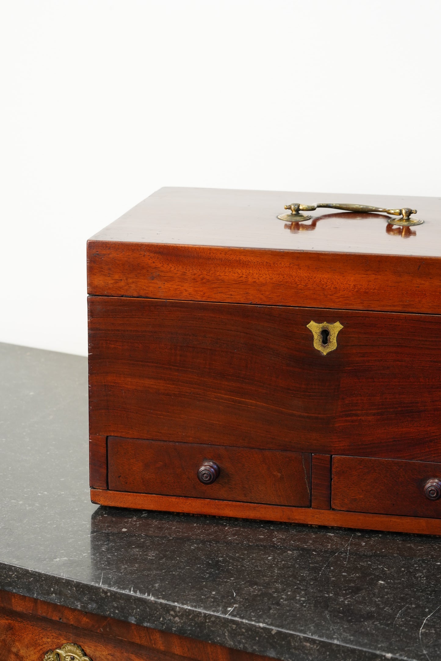 Antique Mahogany Dressing Box with Two Drawers, Circa 1840