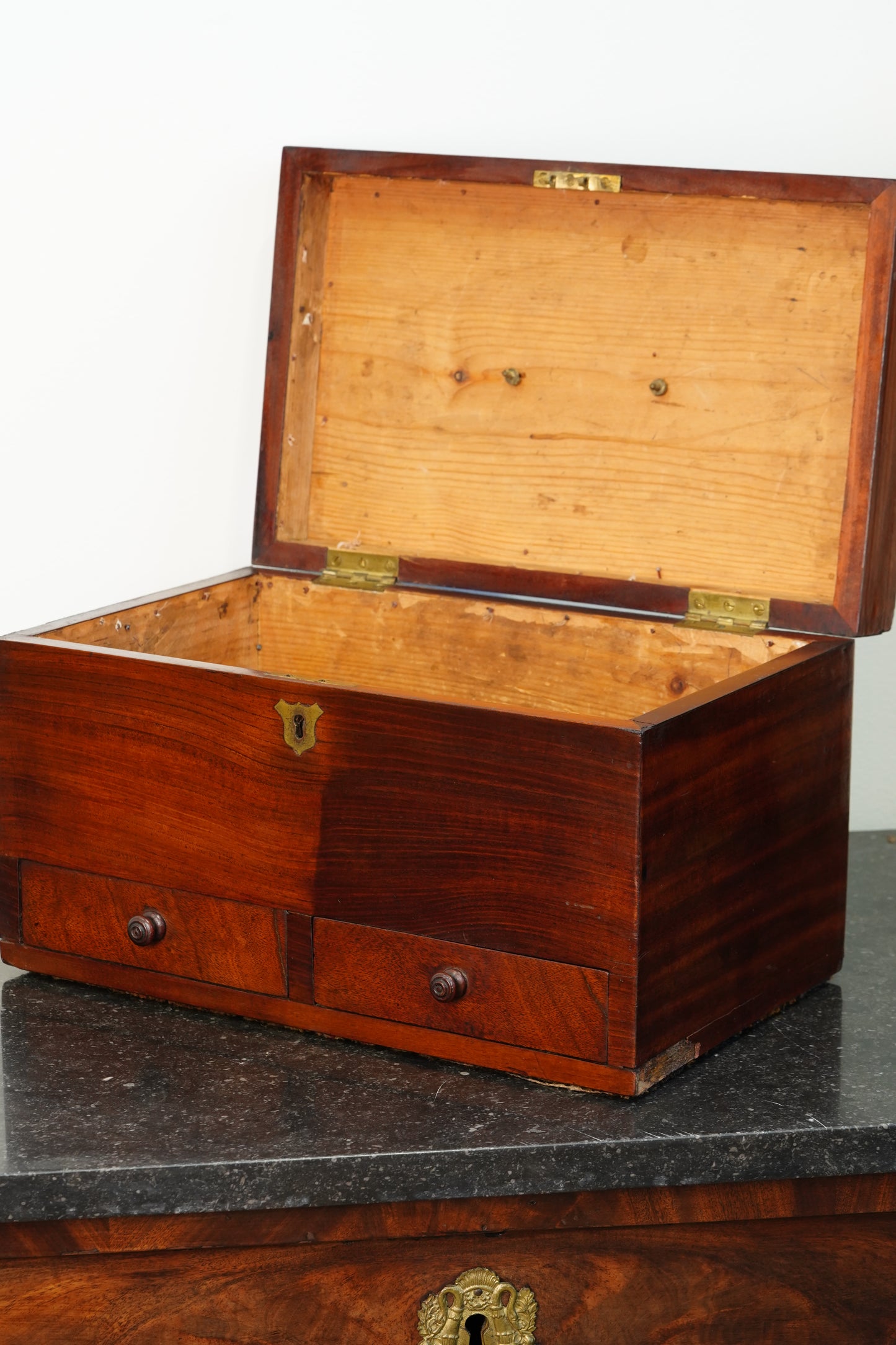 Antique Mahogany Dressing Box with Two Drawers, Circa 1840