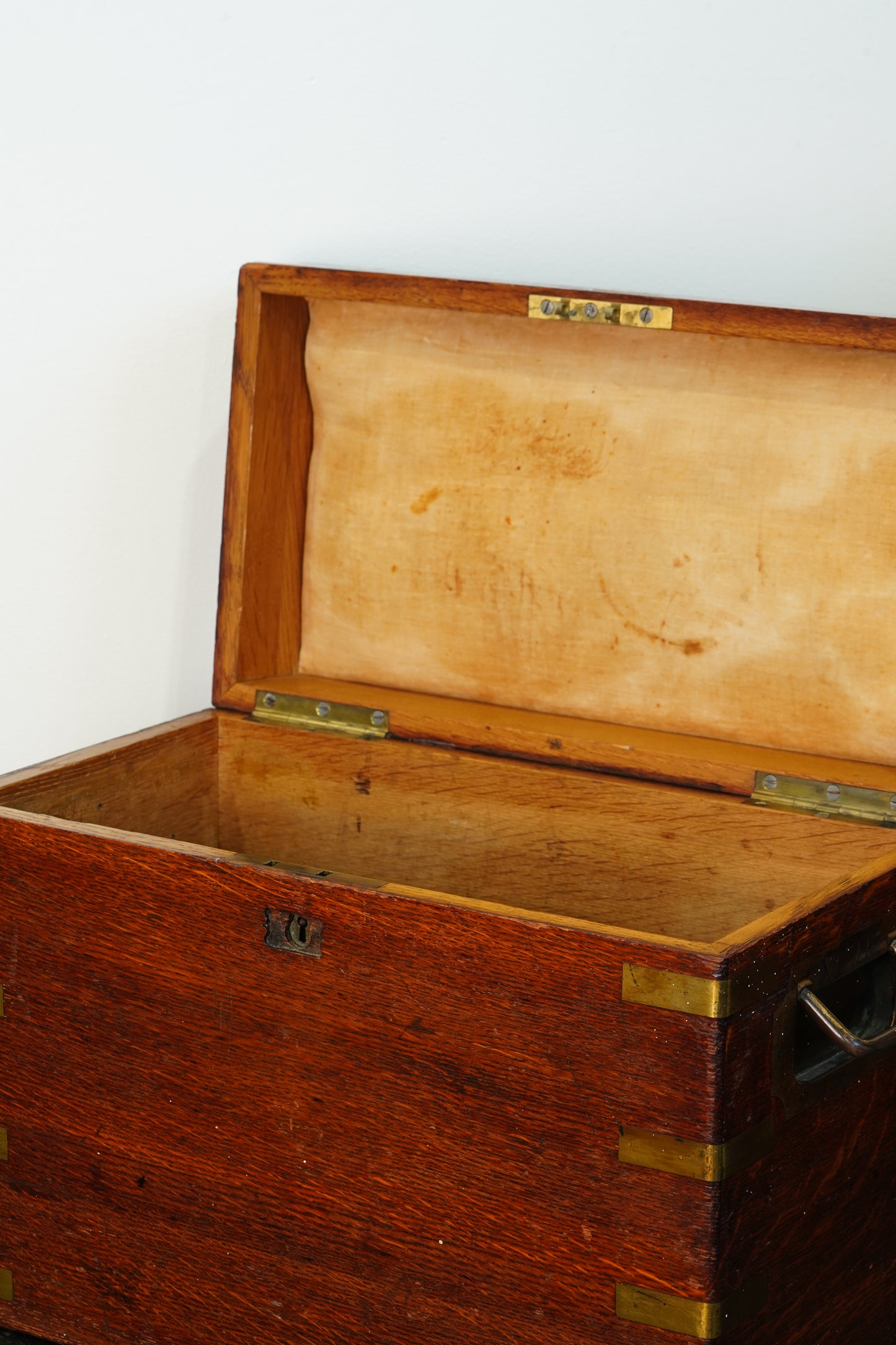 Antique English Brass Bound Oak Campaign Box, Dated 1854