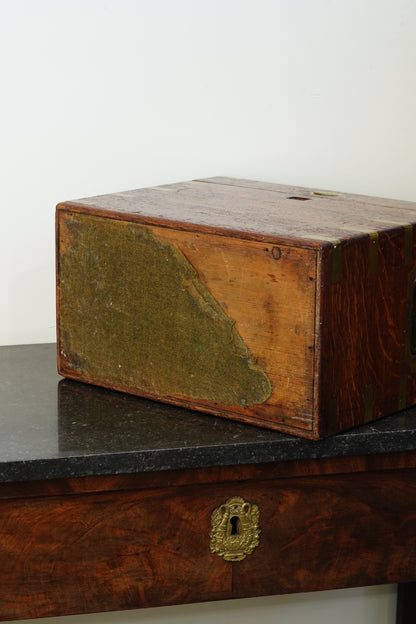 Antique English Brass Bound Oak Campaign Box, Dated 1854