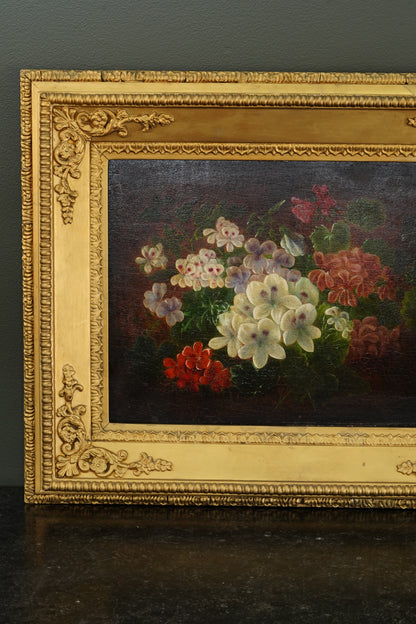 19th Century Continental Floral Still Life, Oil on Canvas Painting