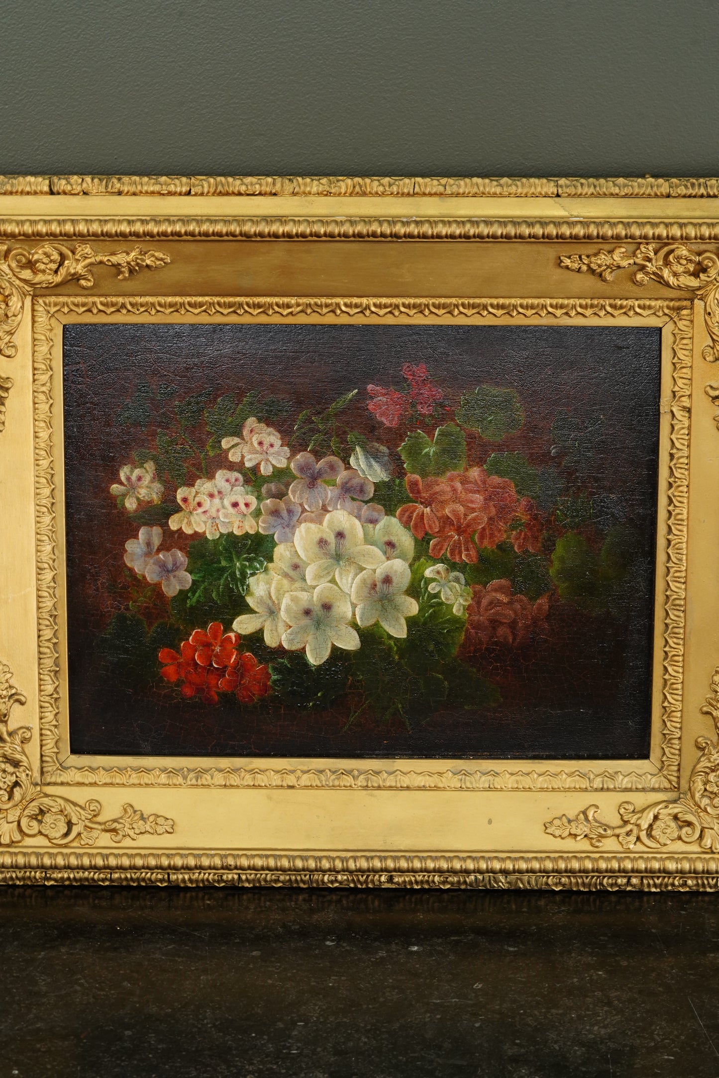 19th Century Continental Floral Still Life, Oil on Canvas Painting