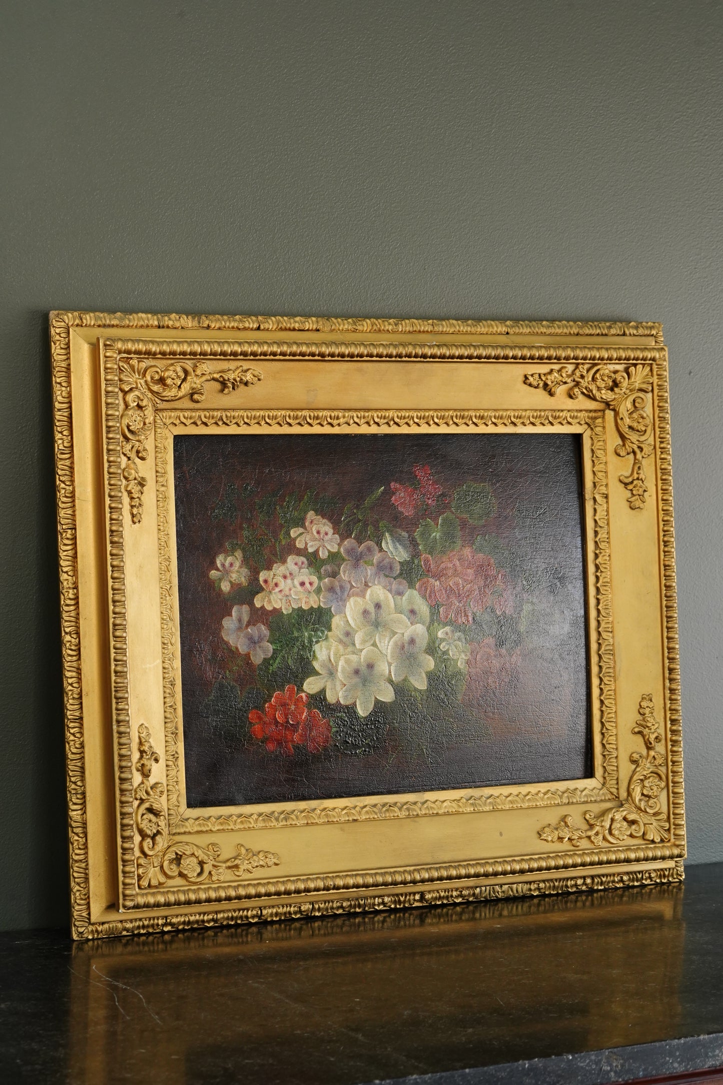 19th Century Continental Floral Still Life, Oil on Canvas Painting