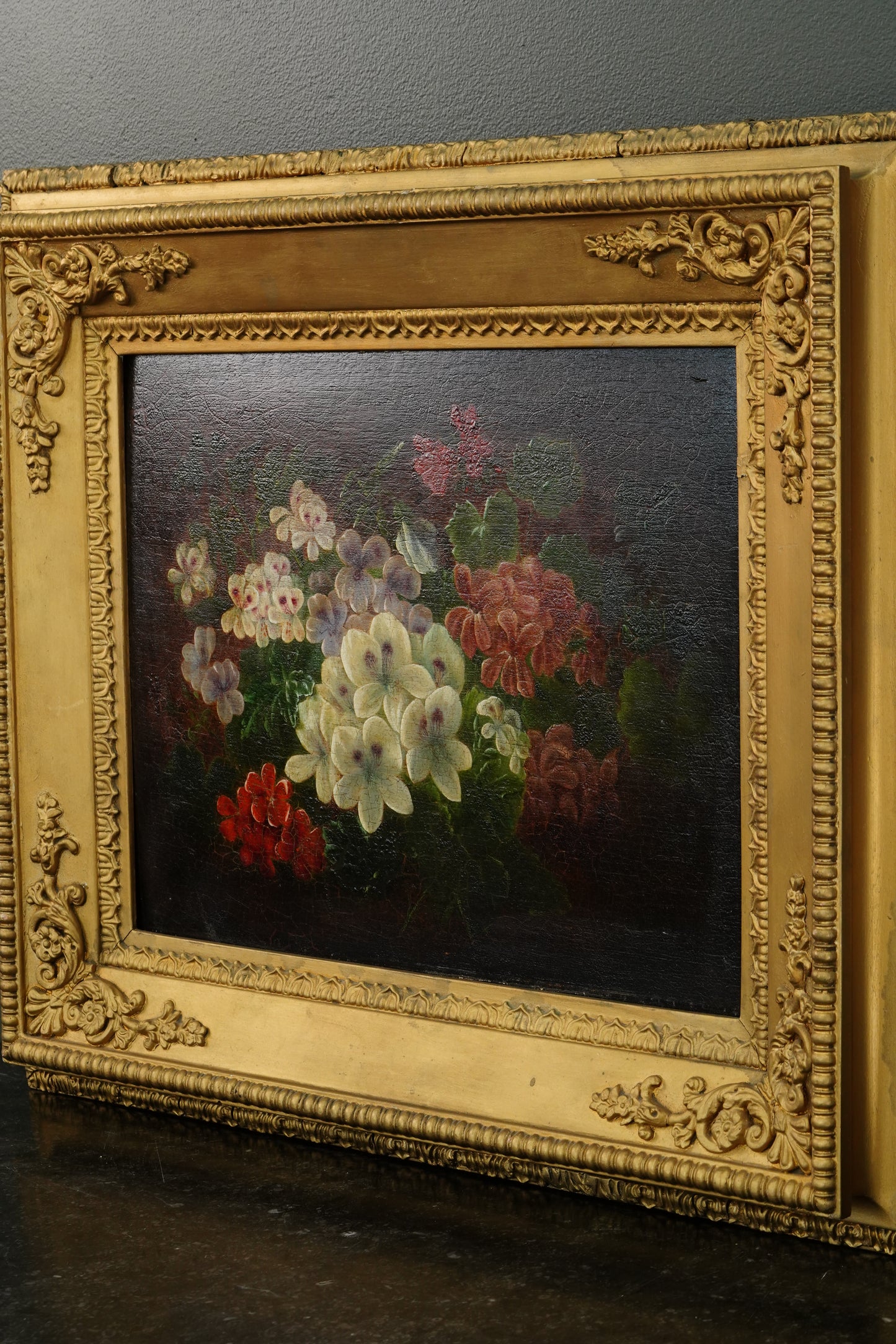 19th Century Continental Floral Still Life, Oil on Canvas Painting