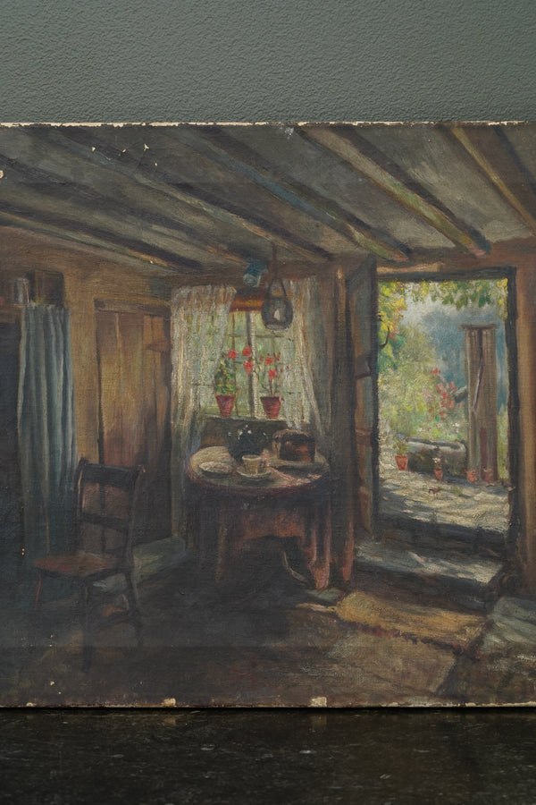 Antique British School Cottage Interior Oil Painting, Circa 1900 secondary view