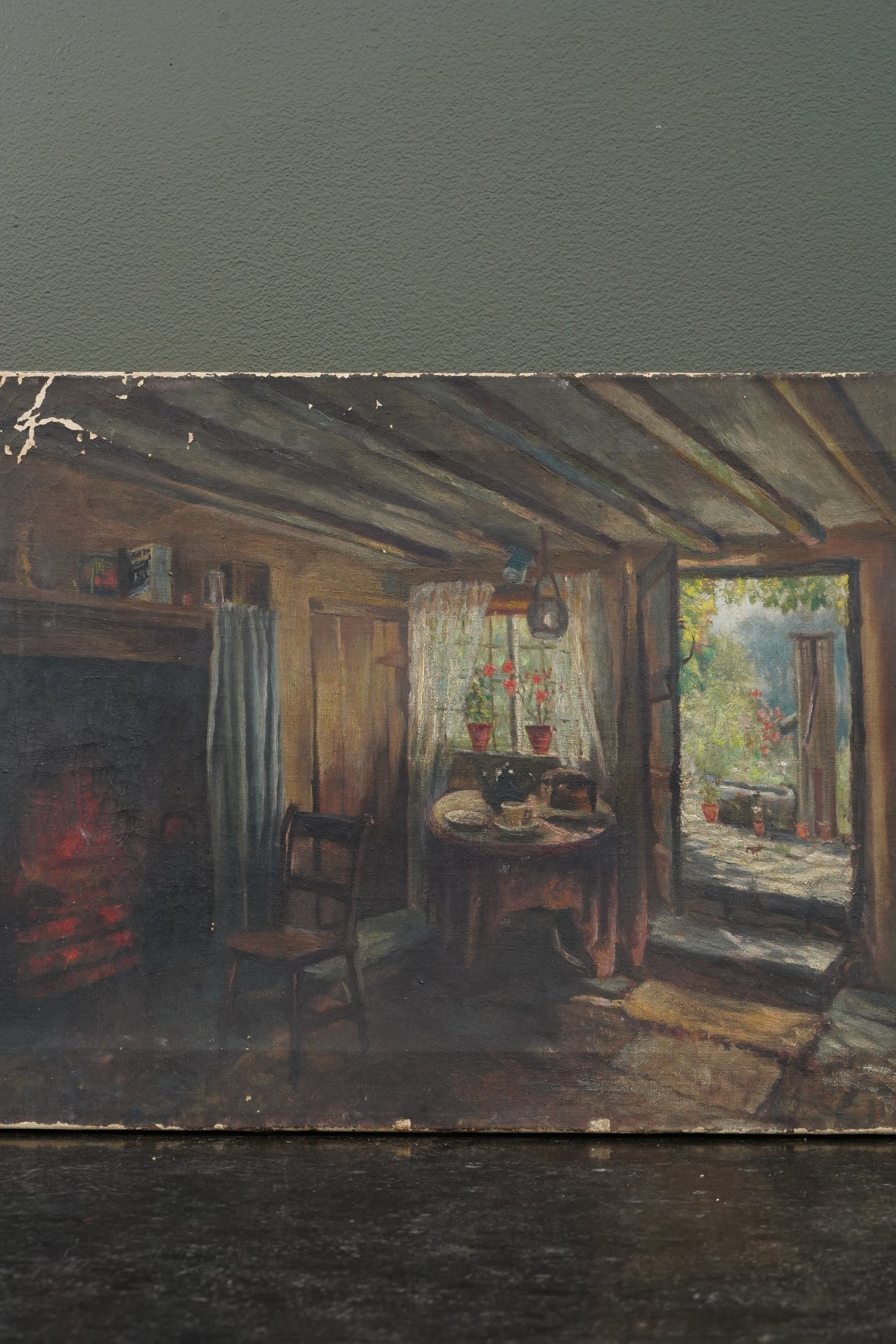 Antique British School Cottage Interior Oil Painting, Circa 1900