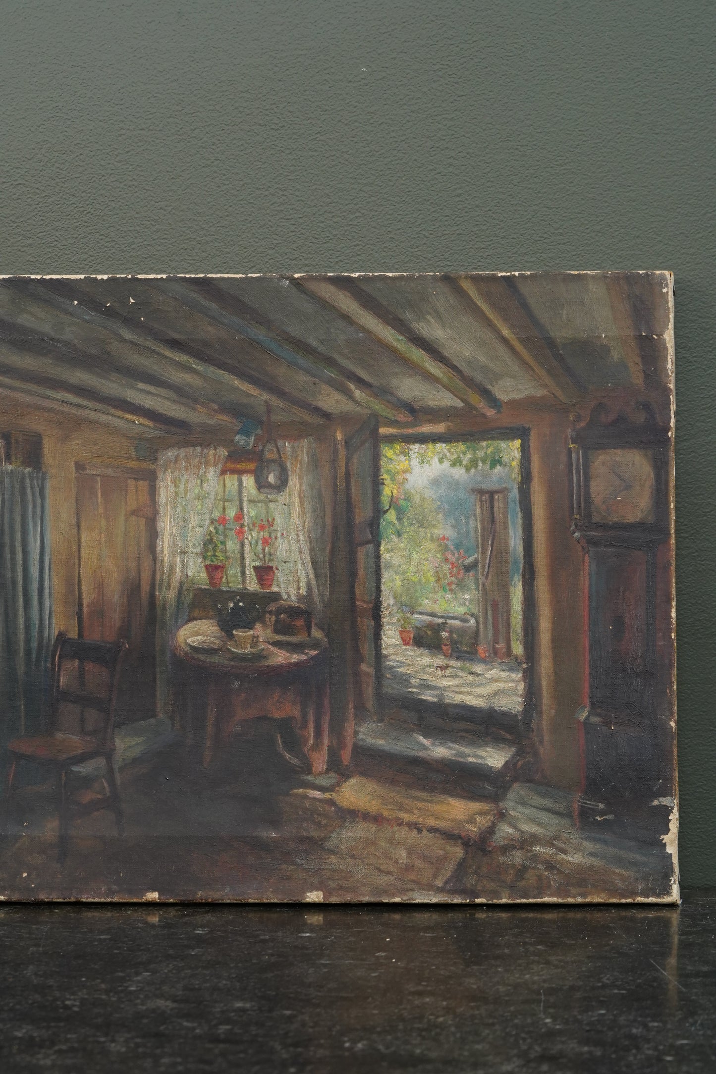 Antique British School Cottage Interior Oil Painting, Circa 1900