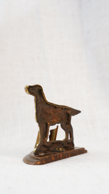 Antique English Brass Setter Dog Figure on Wood Plinth