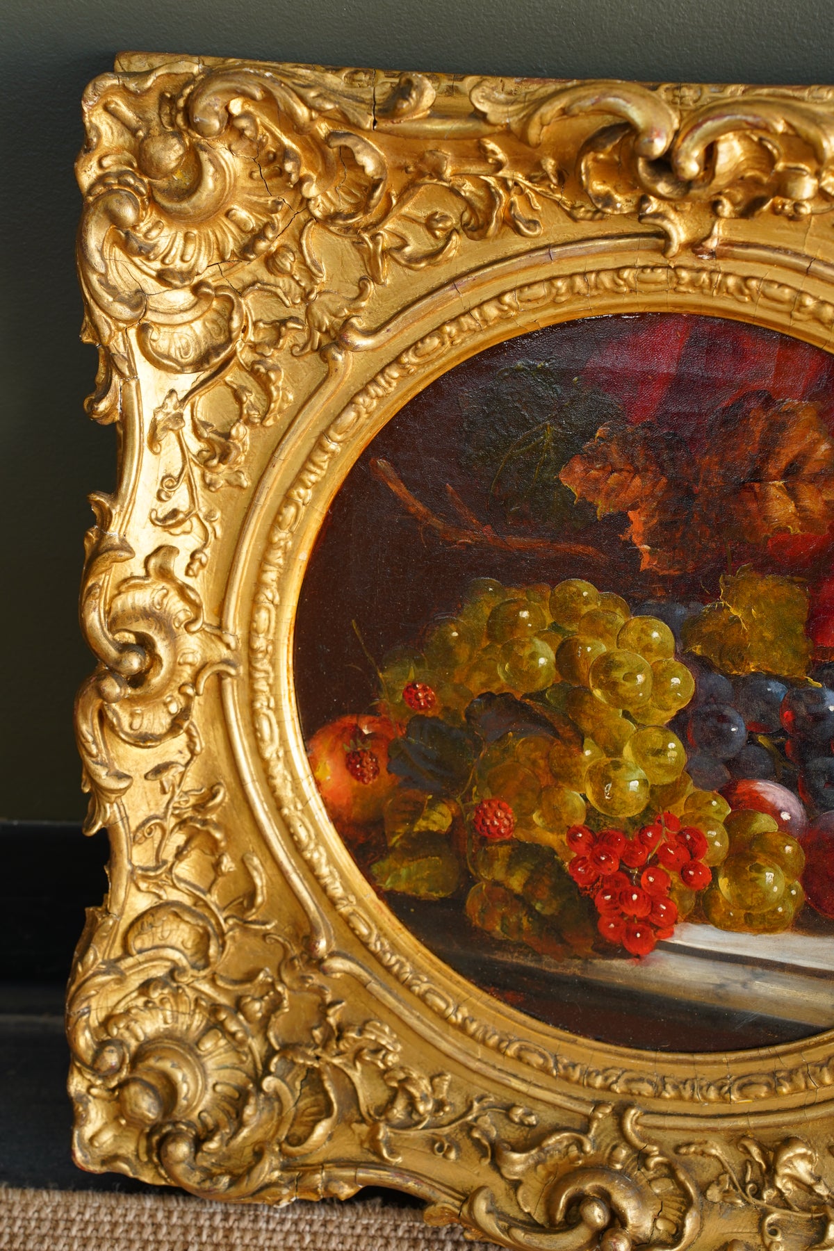 Antique Fruit Still Life Oil Painting, Gilt Frame, Late 1800s