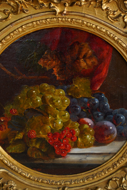 Antique Fruit Still Life Oil Painting, Gilt Frame, Late 1800s