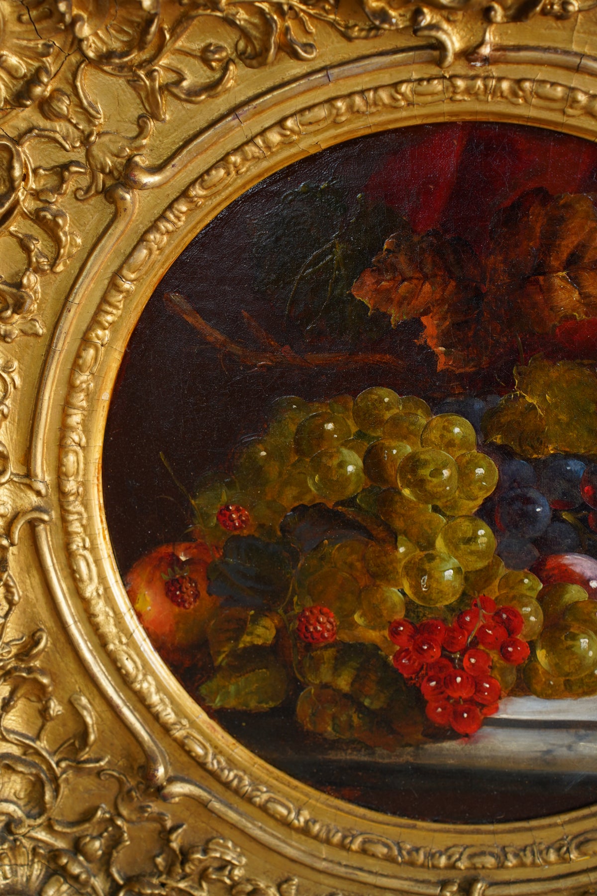 Antique Fruit Still Life Oil Painting, Gilt Frame, Late 1800s