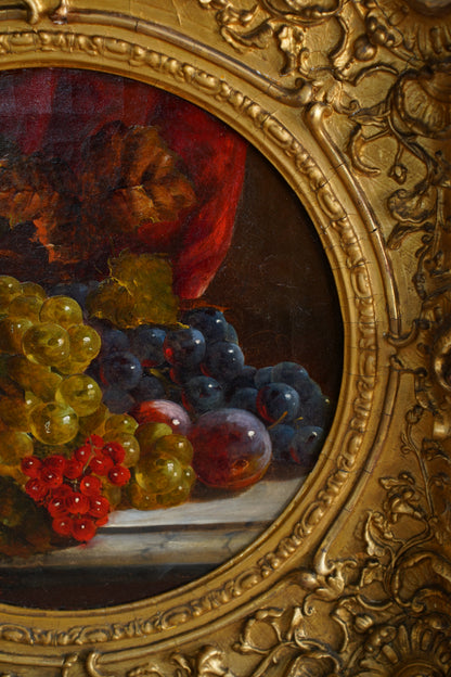 Antique Fruit Still Life Oil Painting, Gilt Frame, Late 1800s