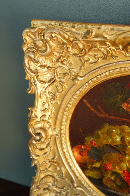 Antique Fruit Still Life Oil Painting, Gilt Frame, Late 1800s