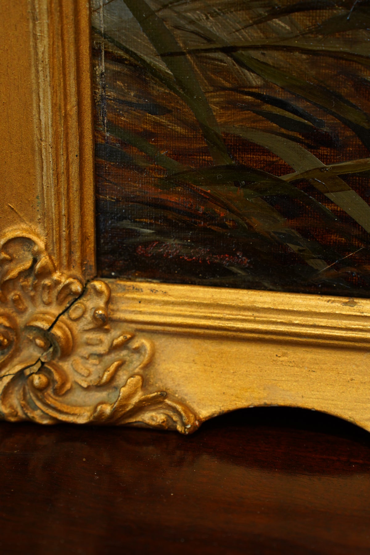 Antique Signed Hunting Dog Oil Painting