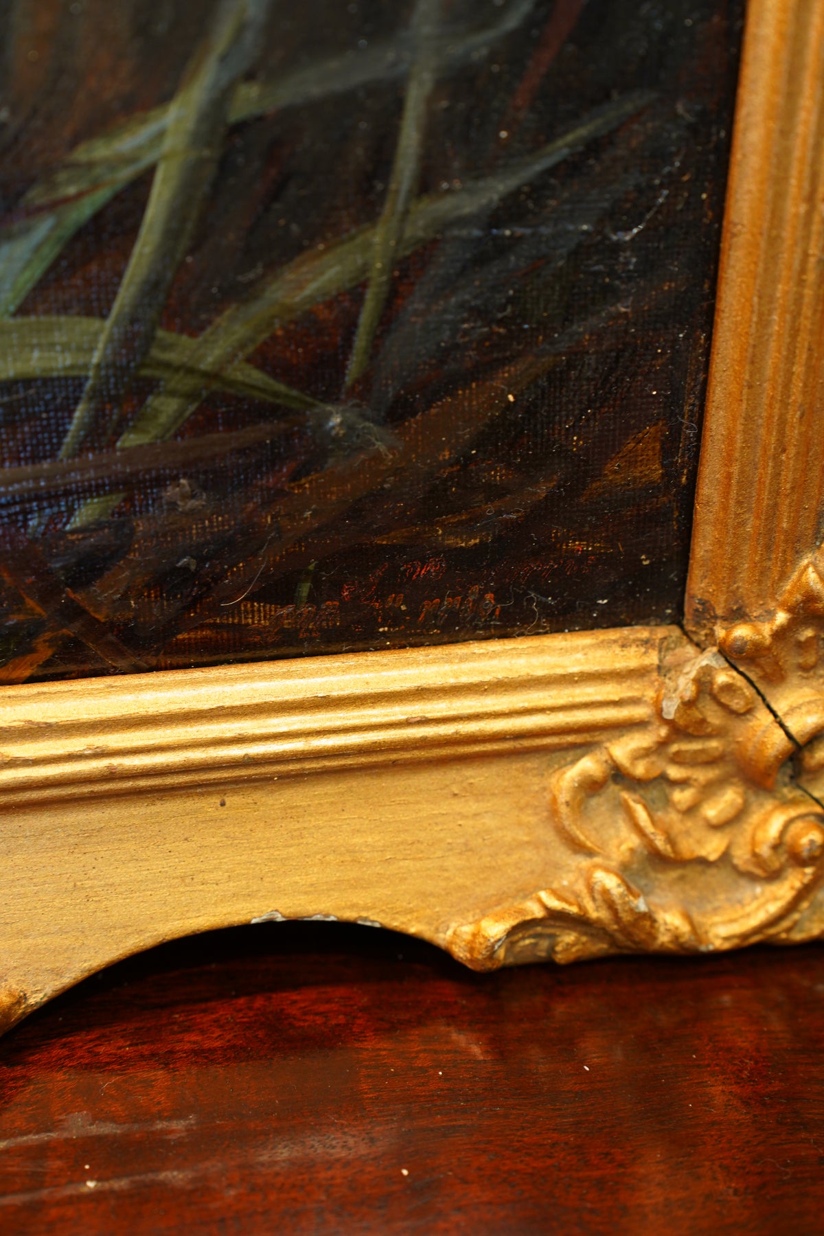 Antique Signed Hunting Dog Oil Painting